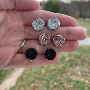 Chunky Druzy Earrings ~ Set Of 3 NEW